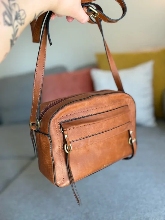 Lodis Cognac Brown Leather Crossbody Bag Adjustable Strap Vintage Texas Purse - Picture 6 of 16